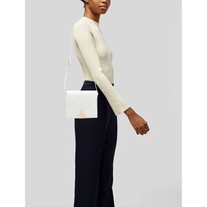 Off-White Leather Quilted Logo Binder Clip Flap Shoulder Crossbody Bag White OS